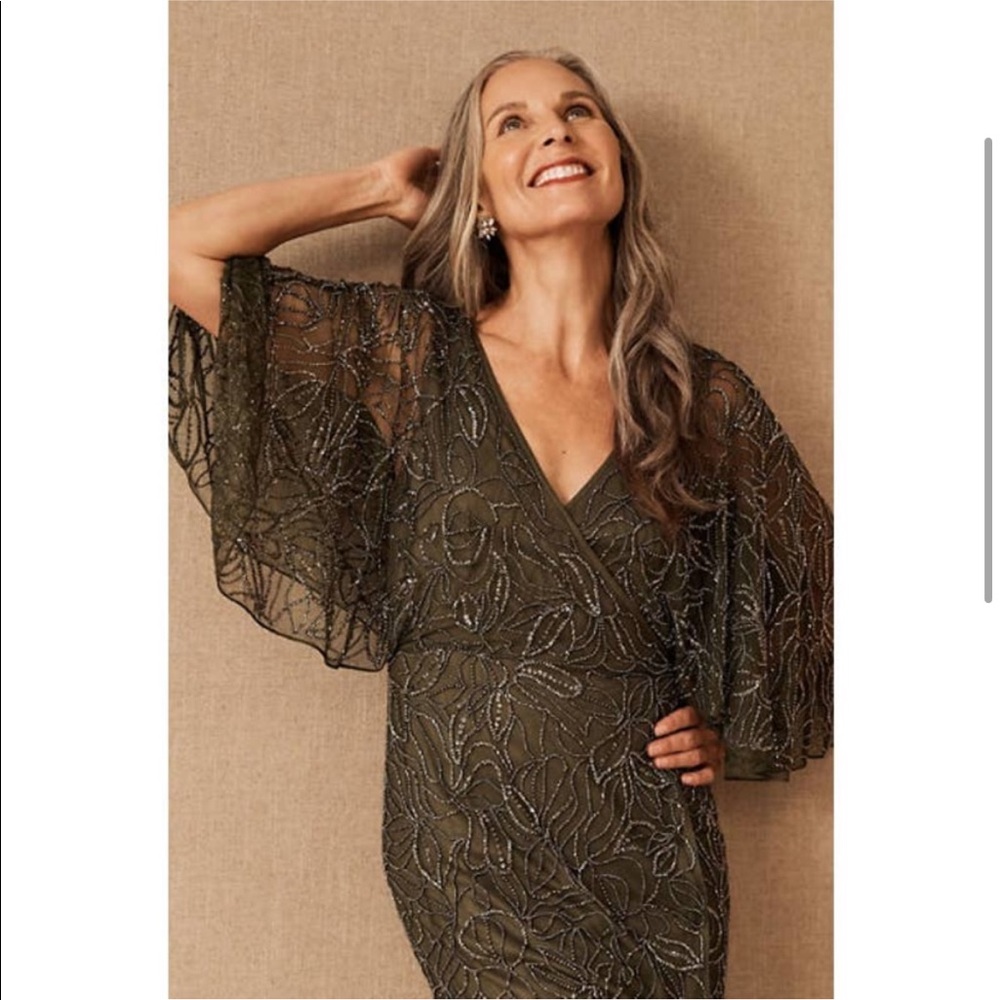 BHLDN hannon beaded olive dark green dress